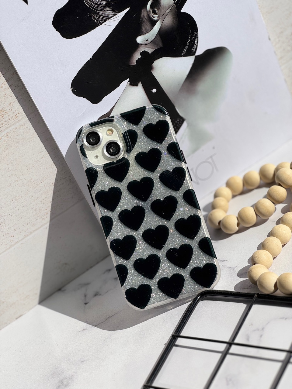 قاب قلب مشکی شاینی (کدC1843) - تصویر 2