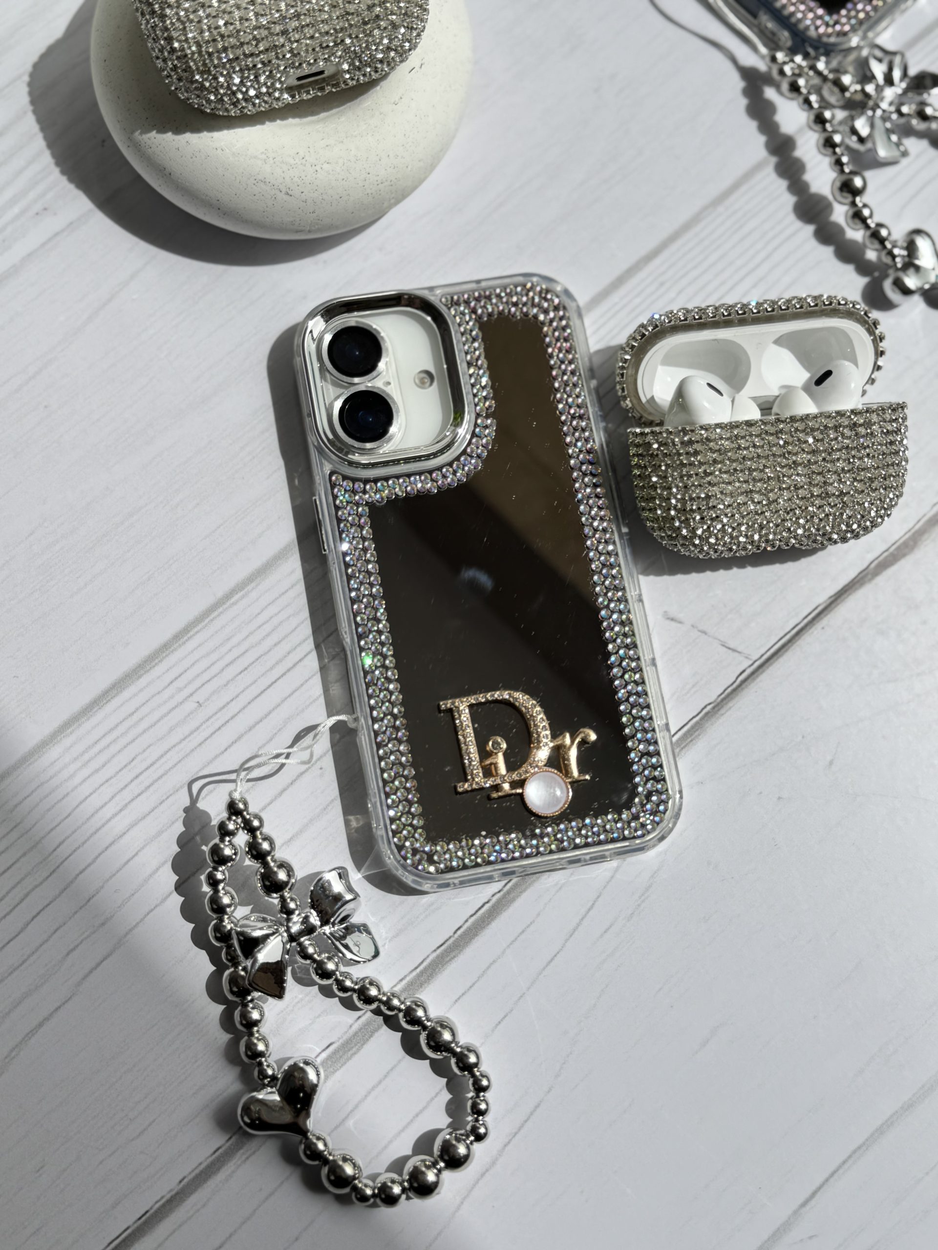 قاب Dior آینه ای دور نگین با آویز قلبی پاپیونی (کدC1989) - تصویر 4