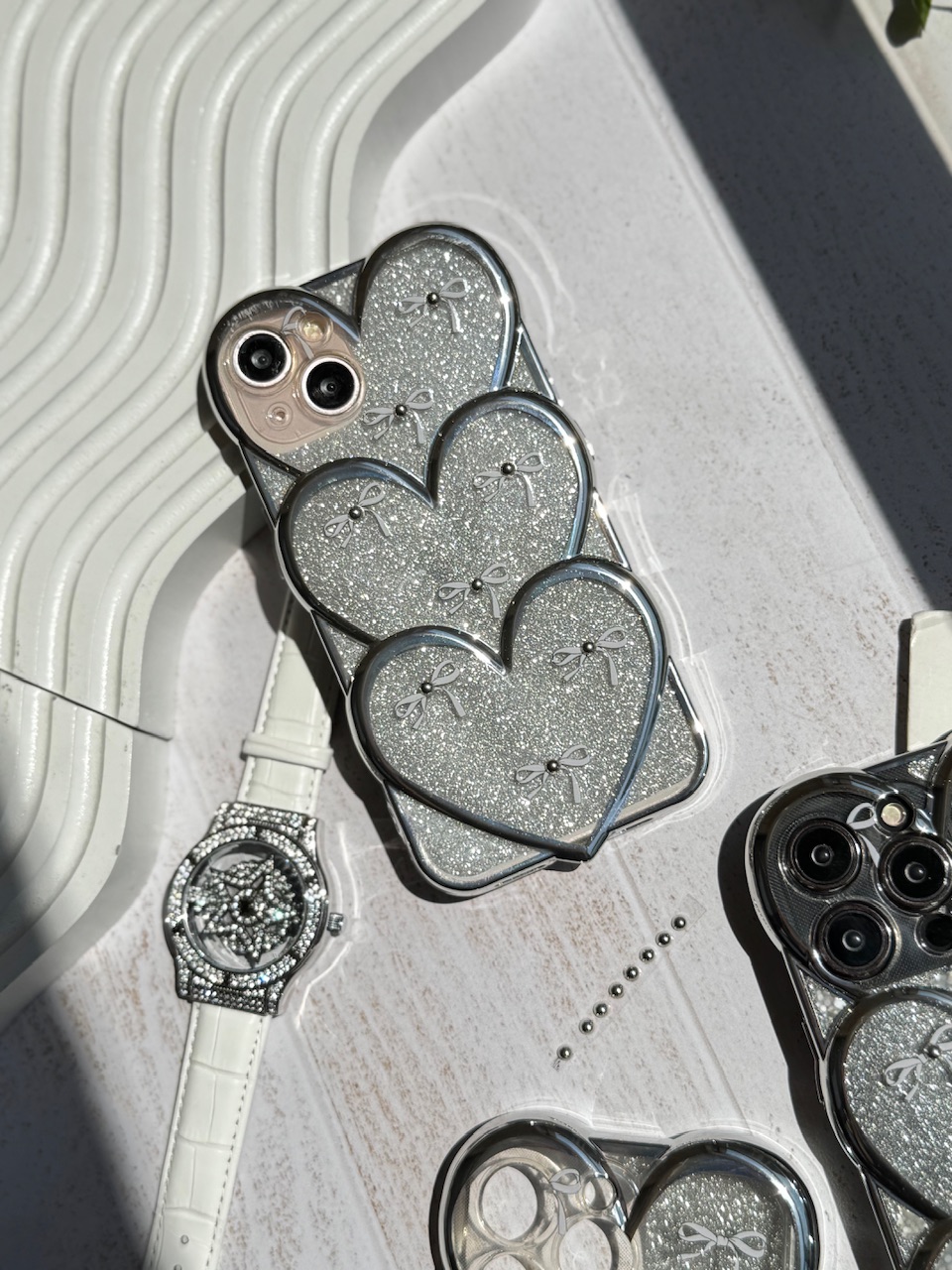 قاب قلبی اکلیلی پاپیونی نگین برجسته (کدC1823) - تصویر 5