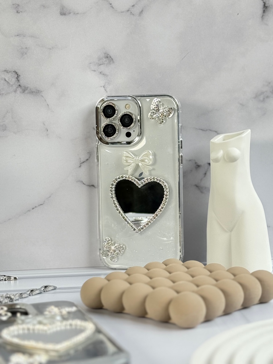 قاب شاینی قلب آینه ای با محافظ لنز رینگی نگینی (کدC1889) - تصویر 3