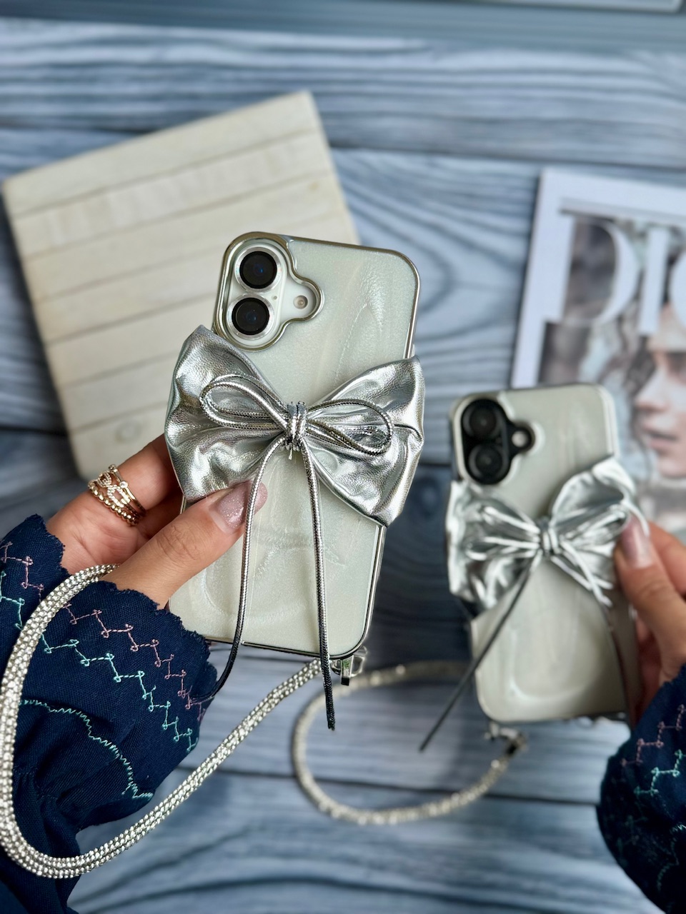 قاب پاپیون نقره ای با بند ژلاتینی (کدC2003) - تصویر 4