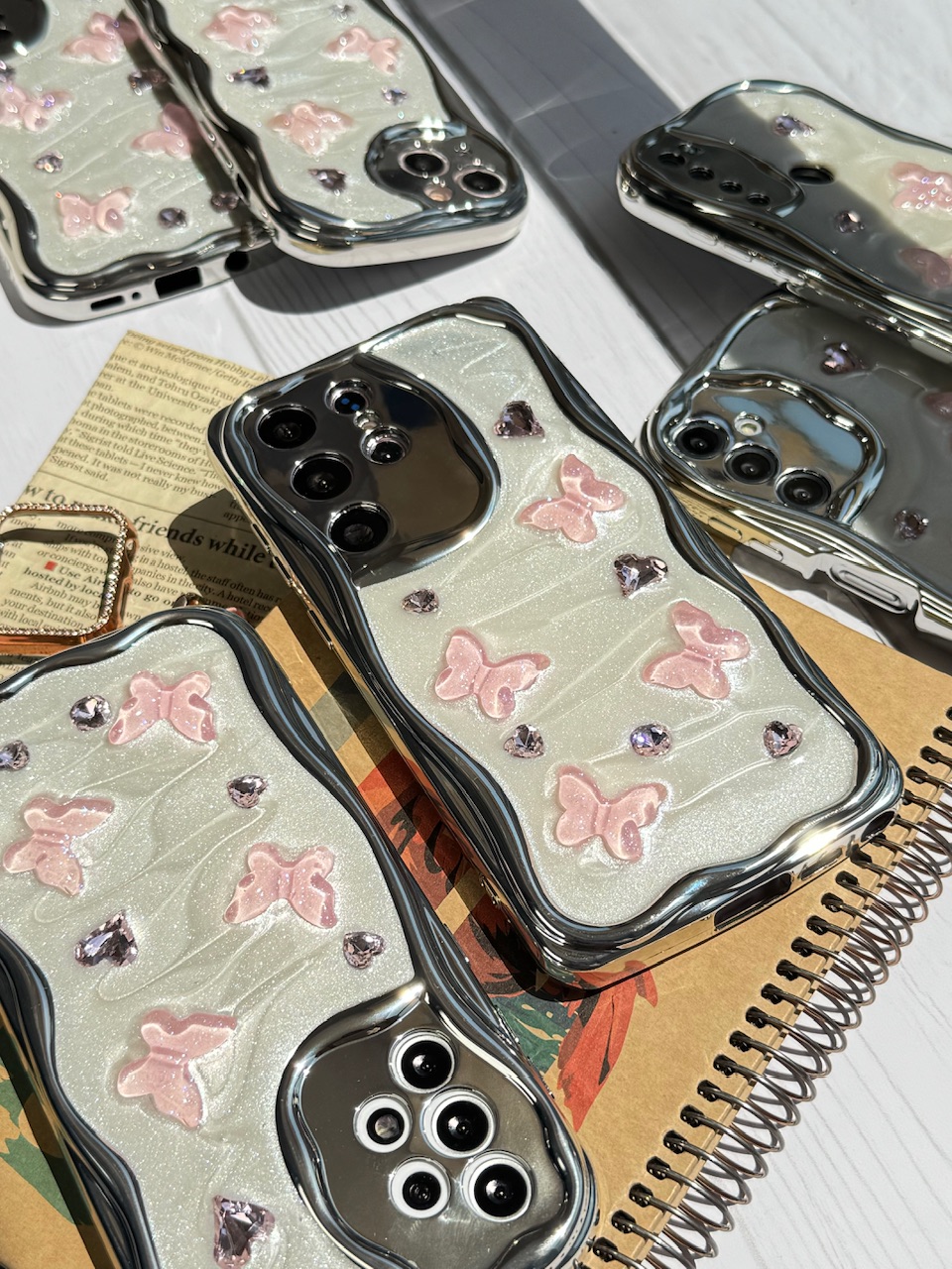 قاب کرومی پروانه و قلب صورتی آیفون و اندرویدی (کدC1825) - تصویر 6