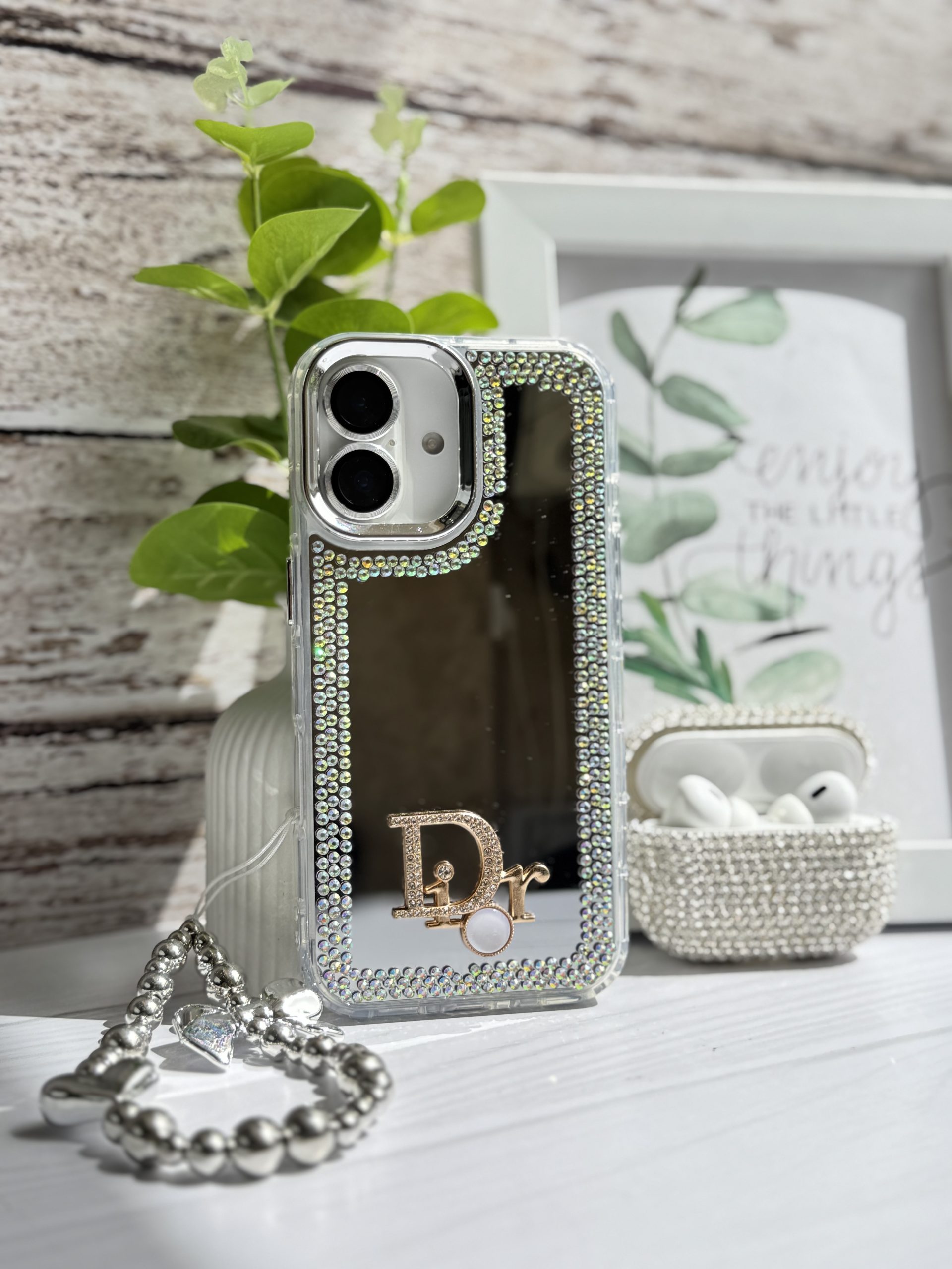 قاب Dior آینه ای دور نگین با آویز قلبی پاپیونی (کدC1989) - تصویر 3